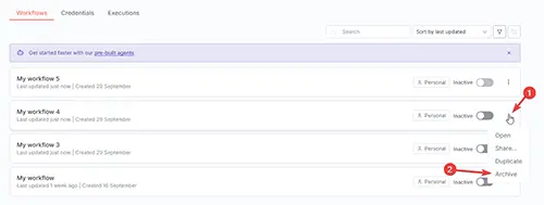 آرشیو کردن Workflow در n8n